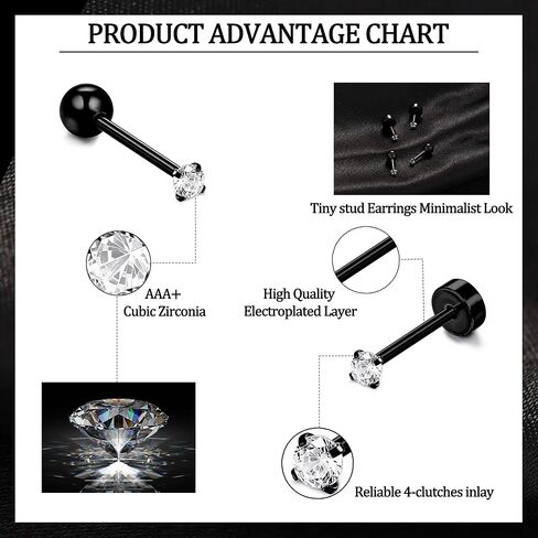 الفولاذ المقاوم للصدأ 2 مم تشيكوسلوفاكيا أقراط للرجال النساء 18G الغضروف أقراط مسمار ثقب صغير مكعب زركونيا أقراط مسمار أقراط صغيرة المسمار شقة الظهر مجموعة الأقراط in Kuwait