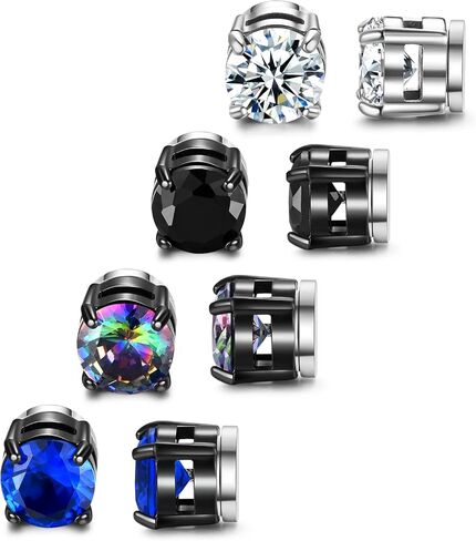4 Pairs Stainless Steel Magnetic Stud Earrings for Men Women CZ Magnet Non Pierced Clip On Earrings Set 6MM in Saudi Arabia