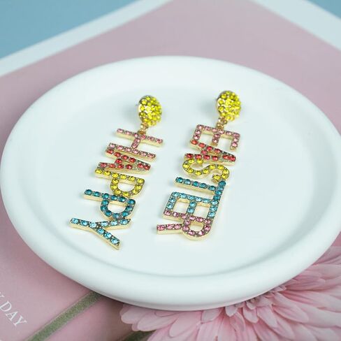 Easter Rhinestone Letter Drop Earrings Colorful Happy Easter Enamel Dangle Statement Earrings Easter Blessings Earrings For Women and Girls Easter Jewelry Gifts in Saudi Arabia