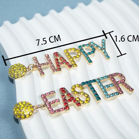 Easter Rhinestone Letter Drop Earrings Colorful Happy Easter Enamel Dangle Statement Earrings Easter Blessings Earrings For Women and Girls Easter Jewelry Gifts in Saudi Arabia