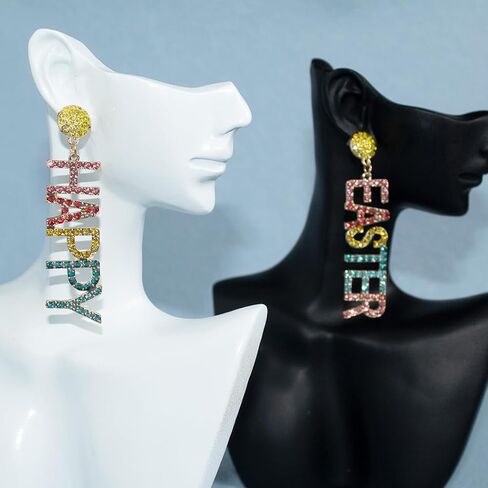 Easter Rhinestone Letter Drop Earrings Colorful Happy Easter Enamel Dangle Statement Earrings Easter Blessings Earrings For Women and Girls Easter Jewelry Gifts in Saudi Arabia