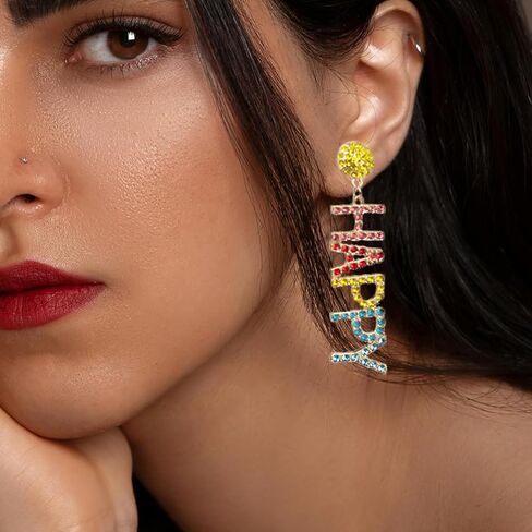 Easter Rhinestone Letter Drop Earrings Colorful Happy Easter Enamel Dangle Statement Earrings Easter Blessings Earrings For Women and Girls Easter Jewelry Gifts in Saudi Arabia