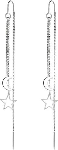 أزياء أنيقة القمر ستار شرابة خيط قطرة تتدلى الأقراط الحد الأدنى الجوف نجمة الفضة مطلي سلسلة طويلة الأقراط المتدلية هيبوالرجينيك مجوهرات هدايا للنساء الفتيات in Kuwait