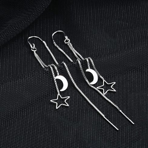 أزياء أنيقة القمر ستار شرابة خيط قطرة تتدلى الأقراط الحد الأدنى الجوف نجمة الفضة مطلي سلسلة طويلة الأقراط المتدلية هيبوالرجينيك مجوهرات هدايا للنساء الفتيات in Kuwait
