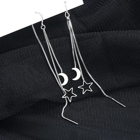 أزياء أنيقة القمر ستار شرابة خيط قطرة تتدلى الأقراط الحد الأدنى الجوف نجمة الفضة مطلي سلسلة طويلة الأقراط المتدلية هيبوالرجينيك مجوهرات هدايا للنساء الفتيات in Kuwait