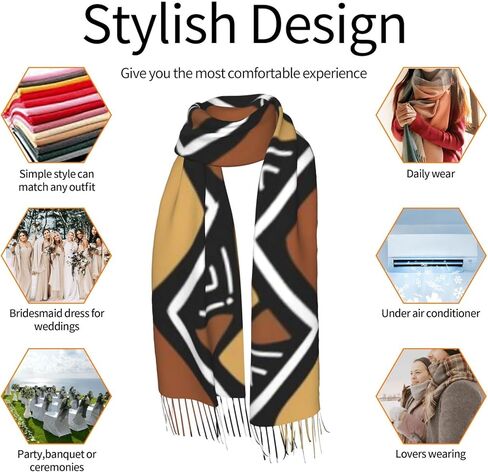 وشاح للنساء من ويتكلو، شال بملمس الكشمير بنمط افريقي ناعم ودافئ، وشاح بطانية للنساء 71 × 27 انش، ملون، 71 × 27 انش in Kuwait