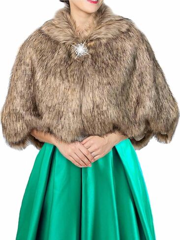 شالات وأغطية من الفرو للسيدات من EASEDAILY وشاح من الفرو الصناعي لحفلات الزفاف وغطاء شتوي مع بروش للعروس in Kuwait