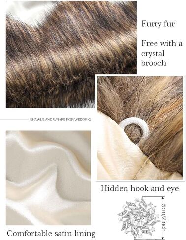 شالات وأغطية من الفرو للسيدات من EASEDAILY وشاح من الفرو الصناعي لحفلات الزفاف وغطاء شتوي مع بروش للعروس in Kuwait
