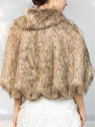 شالات وأغطية من الفرو للسيدات من EASEDAILY وشاح من الفرو الصناعي لحفلات الزفاف وغطاء شتوي مع بروش للعروس in Kuwait
