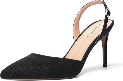 ROSERWISH Womens Wedding Comfortable Buckle Dress Suede Pointed Toe Backstrap Stiletto High Heel Pumps Shoes 3.3 Inch in Kuwait