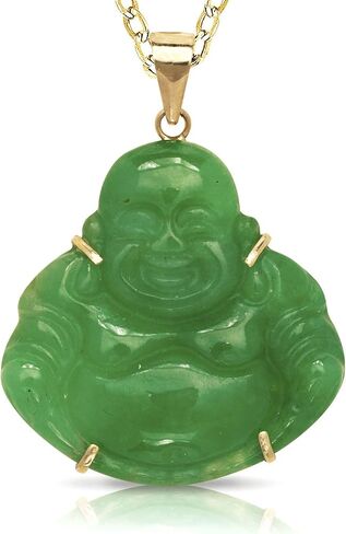 Real 14k 16-inch Natural Jade or Onyx Carved Smiling Buddha Pendant Necklace (24mm x 30mm) in Saudi Arabia