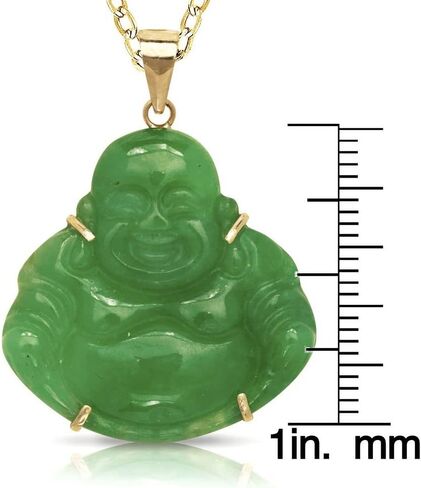 Real 14k 16-inch Natural Jade or Onyx Carved Smiling Buddha Pendant Necklace (24mm x 30mm) in Saudi Arabia