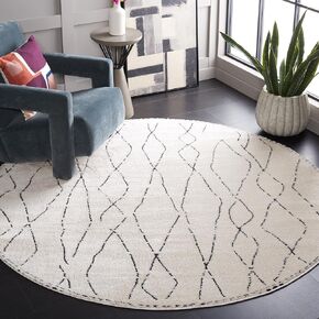 SAFAVIEH Melody Collection Area Rug - 6'7" Round, Ivory & Black, Moroccan Boho Design, Non-Shedding & Easy Care, Ideal for High Traffic Areas in Living Room, Bedroom, Dining Room (MEL112B-7R)