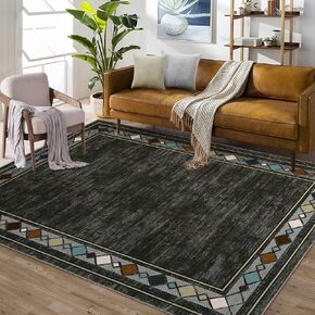 Hallway Runner Rug 2x6 Feet Modern Bordered Washable Runner Rug, Non-Slip Stain Resistant Area Rug Geometric Border Kitchen Mat Entryway Carpet Rug for Bedside, Beige