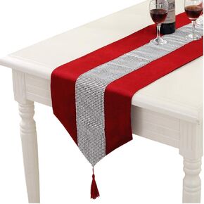 Home Table Runner with Diamante Strip and Tassels 13 inch x 72 inch (grey)