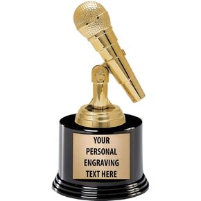 Crown Awards Microphone Trophies with Custom Engraving, 7.25" Personalized Gold Microphone Trophy On Deluxe Round Base Prime