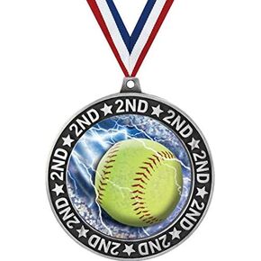 Softball Second Place Medals, 2 3/4" Silver Girls Softball Trophy Medal Award Prime