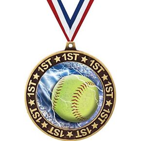 Softball 1st Place Perimeter Medal Gold, 2.75" Girls Softball Prizes, Kids Softball Trophy Medal Awards Prime