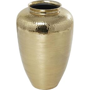 Deco 79 Aluminum Metal Decorative Vase Brushed Centerpiece Vase with Hammered Top, Flower Vase for Home Decoration 12" x 12" x 18", Gold