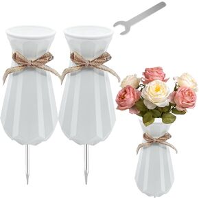2PCS Cemetery Vases for Grave-Durable Plastic Grave Vases Flower Holder with Metal Spikes Bow Decor for Cemetery Headstones, Outdoor Grave Decorations for Memorial Gifts for Loss of Loved One - Balck