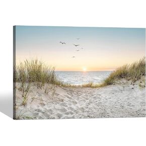 SD SOFT DANCE Coastal Wall Art Canvas Picture: Modern Beach Sunset Landscape Print Decor Horizontal Ocean Scene Sea Painting Seascape Seaside Seashore Artwork for Living Room Bedroom Home