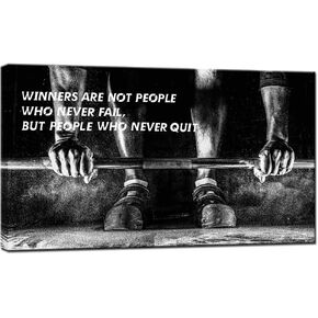 Nachic Wall- Canvas Quotes Wall Art Black and White Weightlifting Pictures Man Bodybuilding Motivational Inspirational Poster Canvas Stretched Wood Framed Modern Home Gym Office Decorations