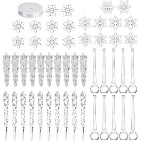 50PCS Christmas Decoration Acrylic Snowflake Icicles Xmas Tree Transparent Decoration Pendant DIY Christmas Tree Hanging Ornament Christmas Party Decoration Wedding Holiday Decor