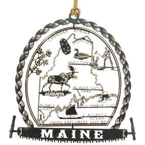 Maine State Brass Christmas Ornament Souvenir Gift