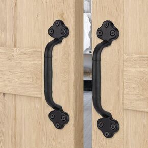 9'' Barn Door Handle Black Rustic Cast Iron Sliding Door Handle, Heavy Duty Vintage Metal Gate Pull Hardware for Fence, Door, Metal Antique Garage, Closet, 2 Pack