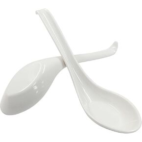 2PCS Asian Soup Spoons, Chinese Japanese Miso Ramen Wonton Dumpling Pho Rice Noodle Soba Soup Spoons, Black Melamine Spoons