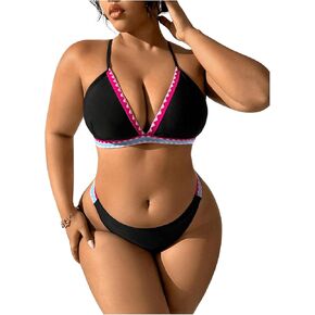 SHENHE Women's 2 Piece Plus Size Chevron Halter Tie Back Thong Beach Bikini Set in Saudi Arabia