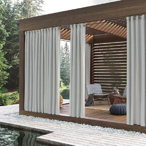 Sun Zero Beacon Woven Indoor/Outdoor UV Protectant Energy Efficient Grommet Curtain Panel, 52" x 84", White