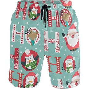 visesunny Hohoho Xmas Santa Deer Penguin Men's Swim Trunks Quick Dry Bathing Suits Beach Holiday Party Swim Shorts