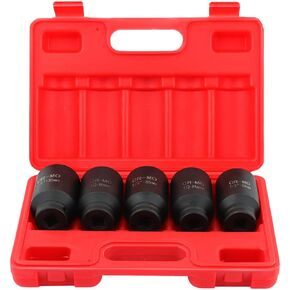 5-Piece 1/2 Inch Drive Deep Impact Axle Hub Socket Set Fit For Most Cars, 6 Point, 33mm, 34mm, 35mm, 36mm, 38mm