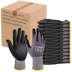 Gasoline Safety Work Gloves Extra Micro-Foam Nitrile Coated-12 Pairs,Endurance Seamless Knit Nylon Spandex,Dots on Palm, Dot Grip Gloves，Work Gloves Men and Women (12, L)