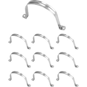 QWORK 4" Rigid Pipe Strap Clamp, 10 Pack Strap-U Bracket Tube Clip, Heavy Duty Stainless Steel Two Hole Strap, Widened Tube Strap Tension Clip Assortment Kit