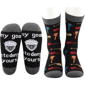 MBMSO Lacrosse Socks 2 Pairs My Goal is to Deny Yours Lax Socks Lacrosse Player Gifts Lacrosse Gift Lax Gifts Lax Goalie Gift