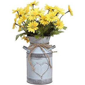 Soyizom Shabby Chic Milk Can with Heart-Shaped and Rope Design French Farmhouse Wedding Decor Vase Metal Flowers Pitcher Vases Galvanized Can Tin Pot Rustic Bucket Primitive Jug for Decorative Holder