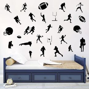 Set of Football Player Wall Decals Football Wall Stickers Peel & Stick Rugby Wall Decal Sport Wall Stickers for Kids Boys Teens Bedroom Playroom Classroom Decor
