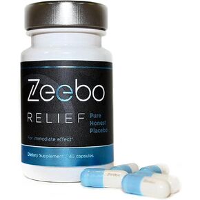 Zeebo Relief – Honest Placebo Pills Designed to Help You Create Your Own, Safe Placebo Experience - 45 Blue/White Capsules featuring Logo, Size 1