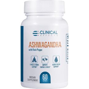 Clinical Effects Ashwagandha with Black Pepper for Stamina and Calm - 60 Ashwagandha Capsules - Made in The USA