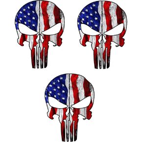 Three (3) USA Skull, Hard Hat Sticker, 2 in - USA American Union Decal