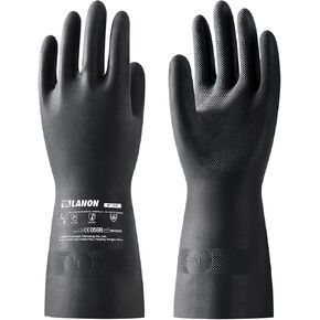 LANON Rubber Chemical Resistant Gloves, Reusable Heavy-duty Safety Work Gloves, Acid & Alkali Protection, Non-Slip, Large