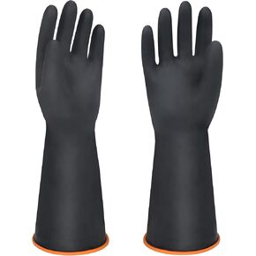 14" XL Size Latex Chemical Resistant Gloves, Reusable Heavy Duty Long Rubber Gloves Dishwashing Gloves, Industrial Safety Gloves for Men, Forearm Protection Waterproof Resist Strong Acid, Alkali, Oil