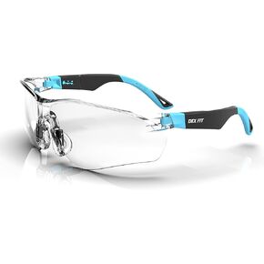 DEX FIT Safety Glasses SG210, Z87 Eye Protection, Anti-Fog & Scratch Resistant, Adjustable for Women and Men, UV Protection (Black & Blue Frame, Clear Lens)
