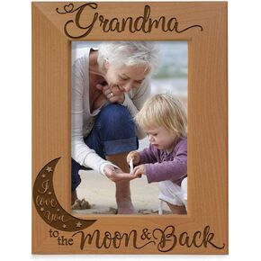 KATE POSH - Grandma I Love You to the Moon and Back Engraved Natural Wood Picture Frame, Mother's Day Gifts for Grandma, Birthday Gifts for Grandmother, Best Grandma Ever (5x7-Horizontal)