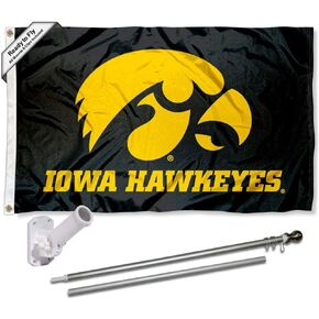 Iowa Hawkeyes Black Flag with Pole and Bracket Complete Set