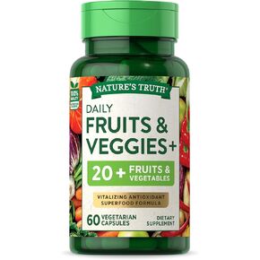Super Fruits and Veggies | 60 Vegetarian Capsules | Vitalizing Antioxidant Superfood Formula | Non-GMO & Gluten Free Supplement | by Nature's Truth