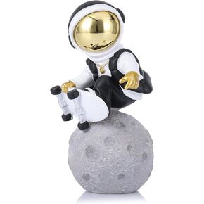 Astronaut Figurine Spaceman Sculpture Black Gold Astronaut Statue Child Gifts Ornament Room Decor for Men,Home and Crafts Desktop Accessories Tabletop Decoration, Living Room, Office, Bookshelf