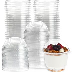 Juvale 50-Pack 5 oz Plastic Dessert Cups with Lids - Bulk Ice Cream Containers with Dome Lids (Clear)…